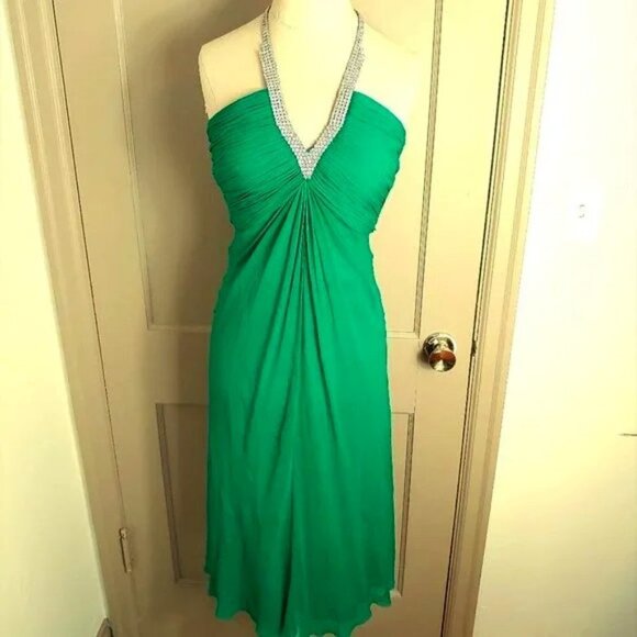 Vintage Silk Diamond Jeweled Halter Niteline Dress Formal Evening Cocktail Party - Picture 2 of 9